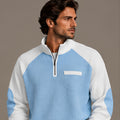 Waffle knit quarter-zip pullover in light blue