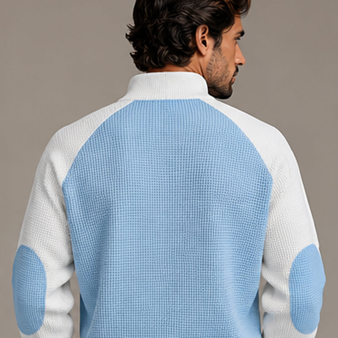 Quarter-zip pullover, back view on model