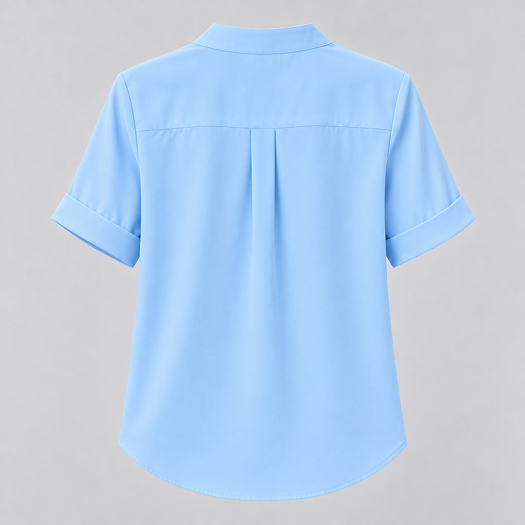 Sky blue split-neck blouse, back flat view