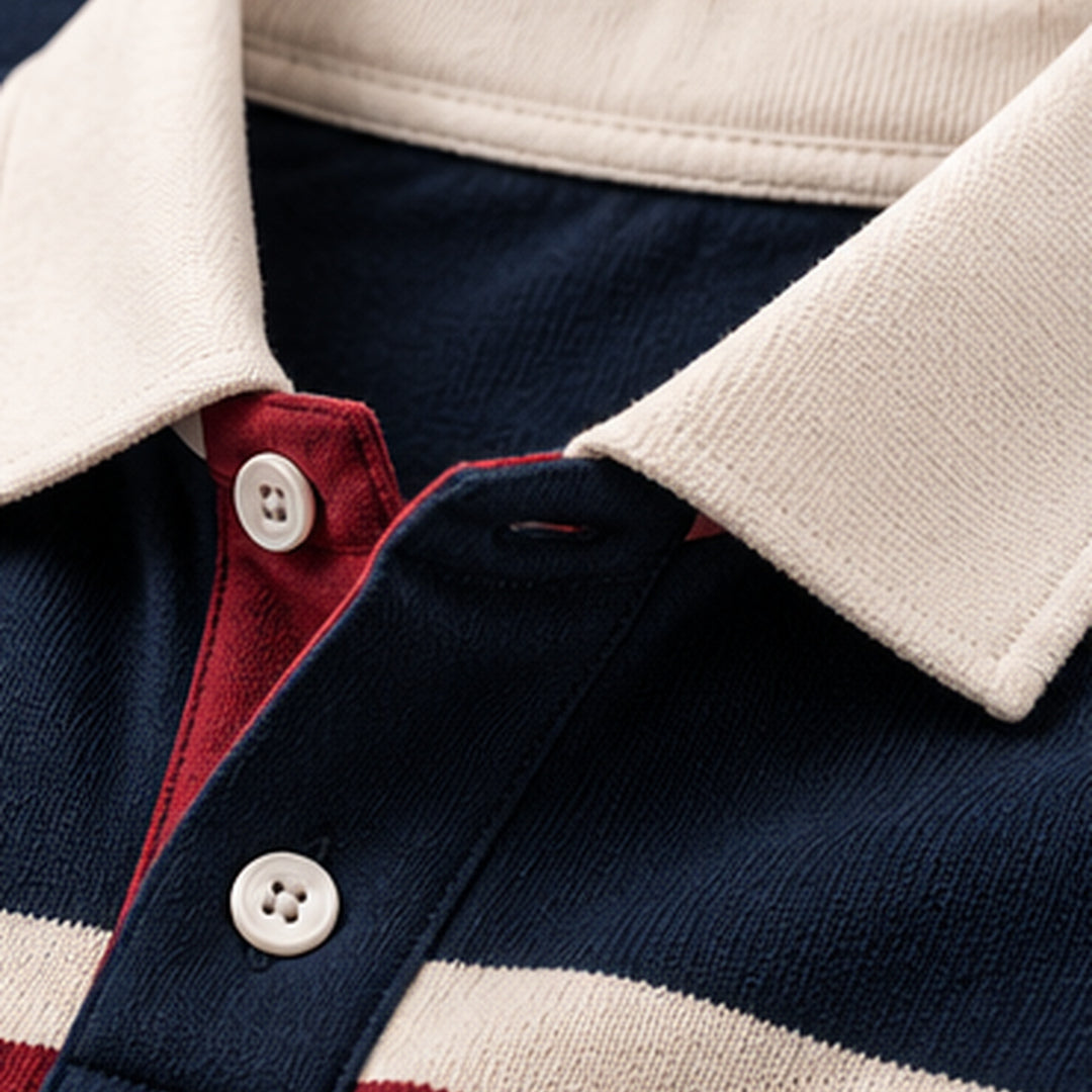 Close-up of the contrast collar and placket